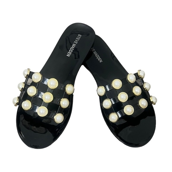 Steve Madden Black Jelly Slide Sandals With Pearl Accents - Size 41 - Picture 1 of 13